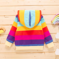 Toddler Kids Children's Rainbow Printed Long Sleeve Hooded Top - PrettyKid