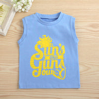 Kids Boys' Solid Sun Lettered Print Crew Neck Sleeveless Tank Top - PrettyKid