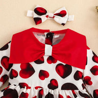 Baby Long Sleeve Dress Valentine's Day Love Print Princess Dress+Headband Set - PrettyKid