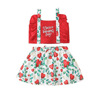 Toddler Kids Girl Solid Letter Love Printing Suspender Top Short Skirt Valentine's Day Set - PrettyKid