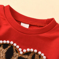 Children Girls Love Leopard Long Sleeved Sweater Pants Set - PrettyKid