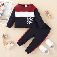 Toddler Boys' Wild Boy Lettered Long Sleeve Top Solid Pants Set - PrettyKid