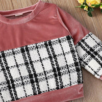 Toddler Kids Girls Pink Plaid Pullover Skirt Set - PrettyKid