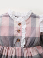 Toddler Girls Long Sleeve Pink Plaid Printed Ruffle Lovely Dress - PrettyKid