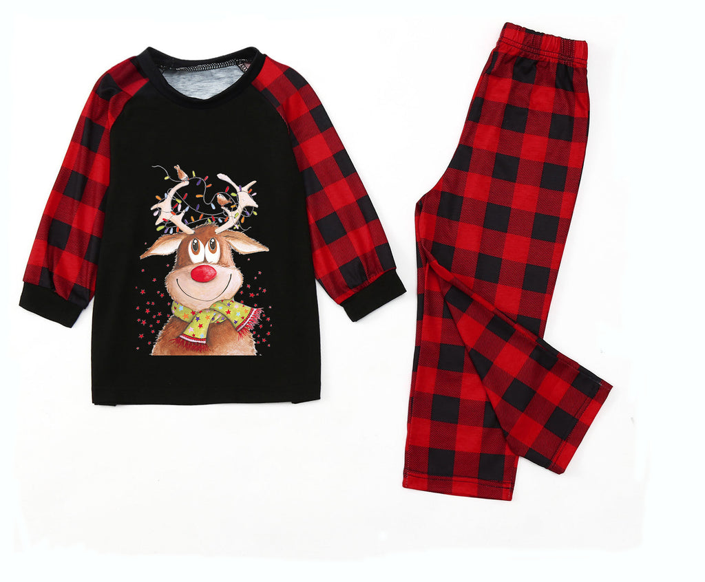 Mommy and Me Lovely Fawn Christmas Printed Top Plaid Trousers Pajama Set - PrettyKid
