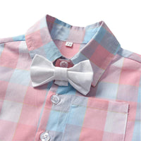 Toddler Children Boys' Plaid Bow Tie Shirt Strap Shorts Set - PrettyKid