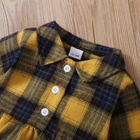 Toddler Kids Girls Yellow Plaid Long Sleeve Lovely Dress - PrettyKid