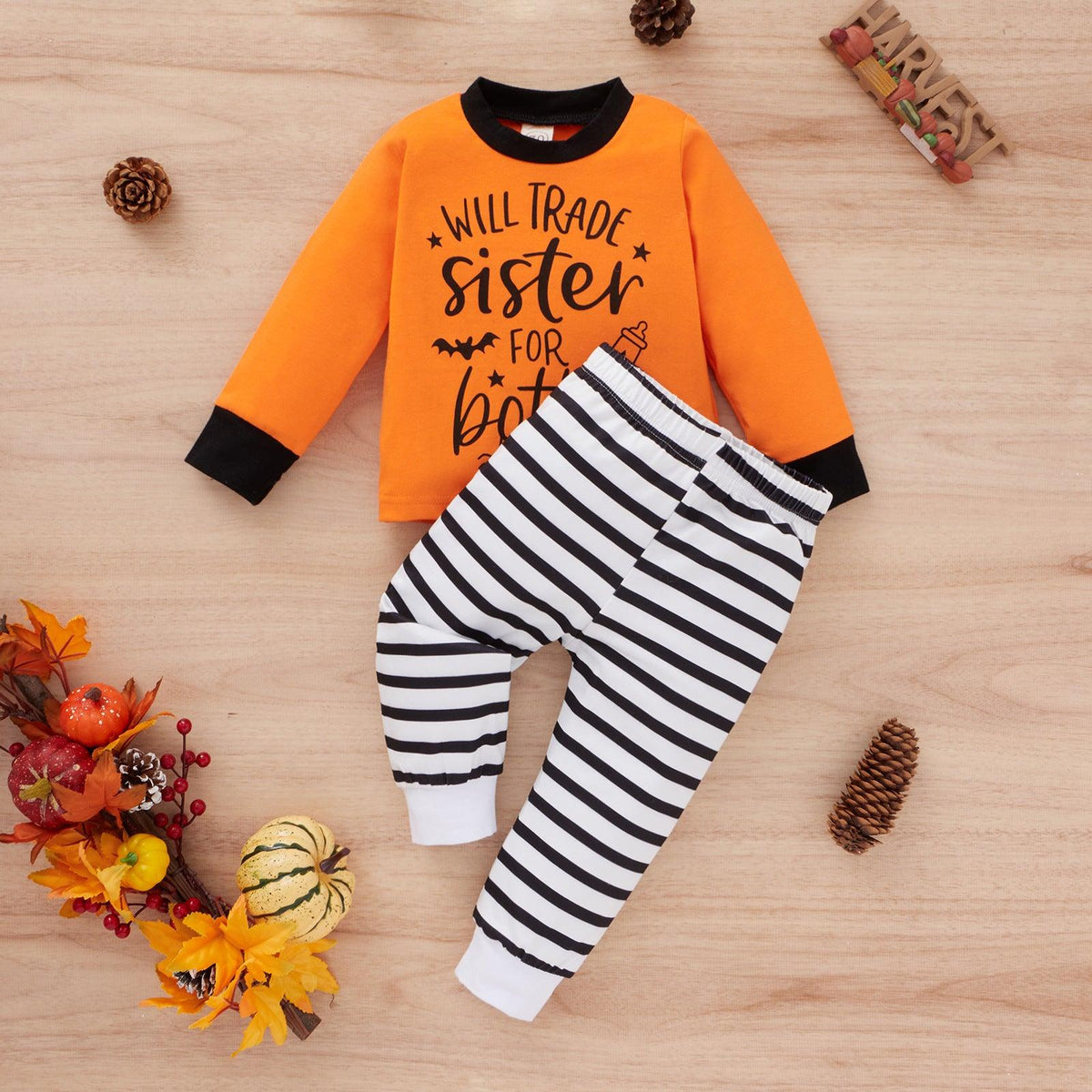 Toddler Kids Solid Letter Stripe Suit Children's Fashion Clothing Wholesale - PrettyKid