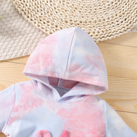 Toddler Girls Cute Cartoon Tie-dye Long-sleeved Hooded Two-piece Suit - PrettyKid