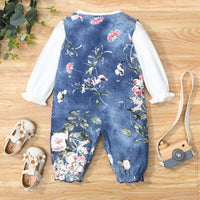 Baby Girls Printed Long Sleeve Denim Jumpsuit - PrettyKid