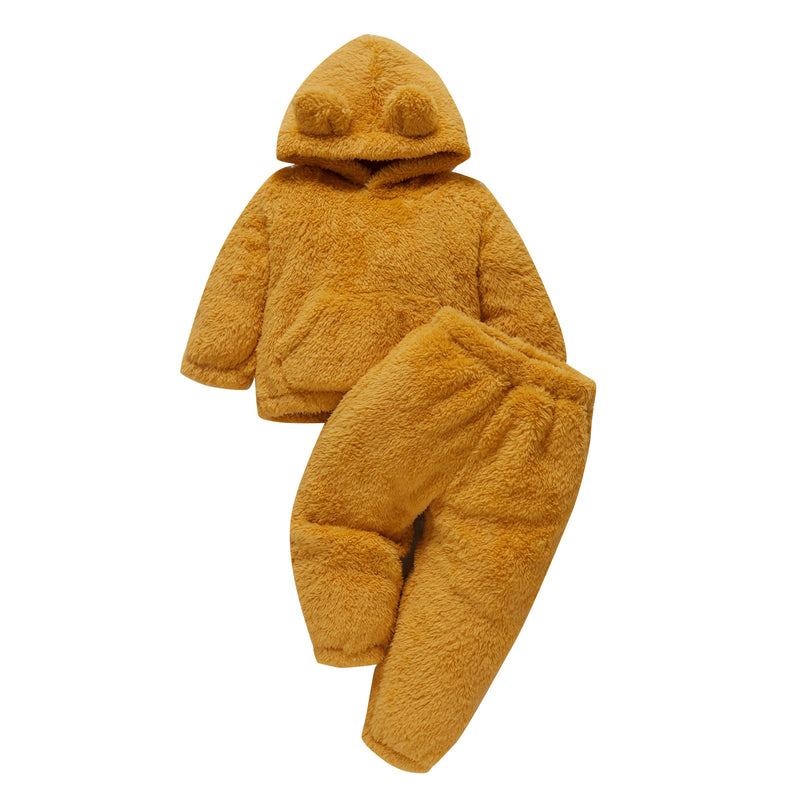 Toddler Boys Girls Cartoon Animal Styling Plush Thickened Hooded Jumpsuit - PrettyKid