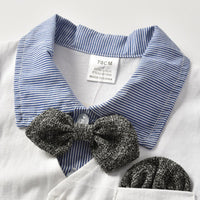 Baby Boys' Solid Color Fake Two-piece Waistcoat Bow Tie Gentleman's Short Sleeve Jumpsuit - PrettyKid