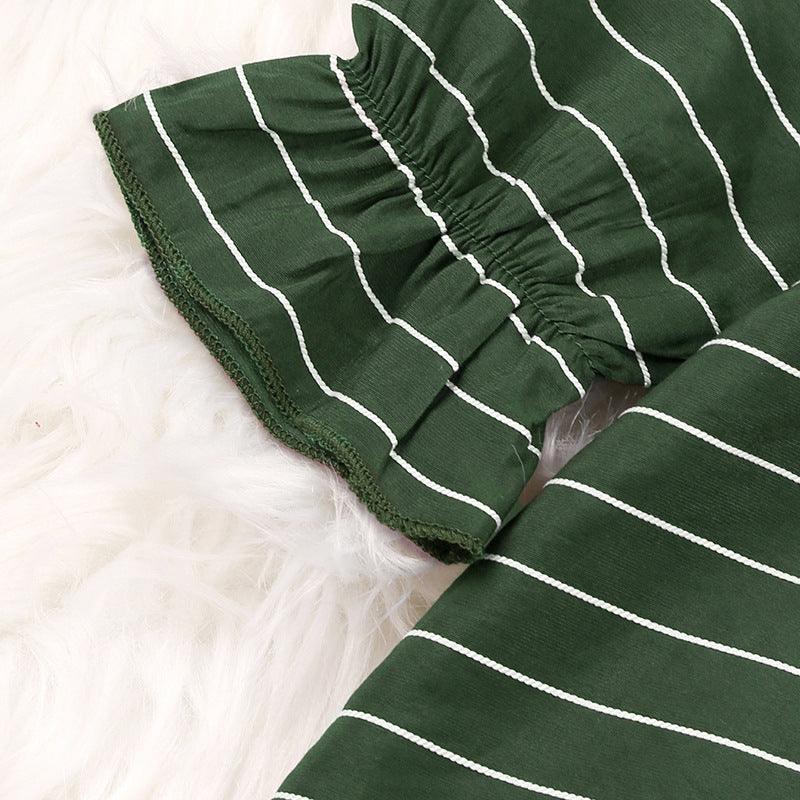 Kids Girls Green Stripe Bow Long Sleeve Dress - PrettyKid