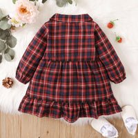 Toddler Girls Plaid Printed Long Sleeve Ruffle Dress - PrettyKid