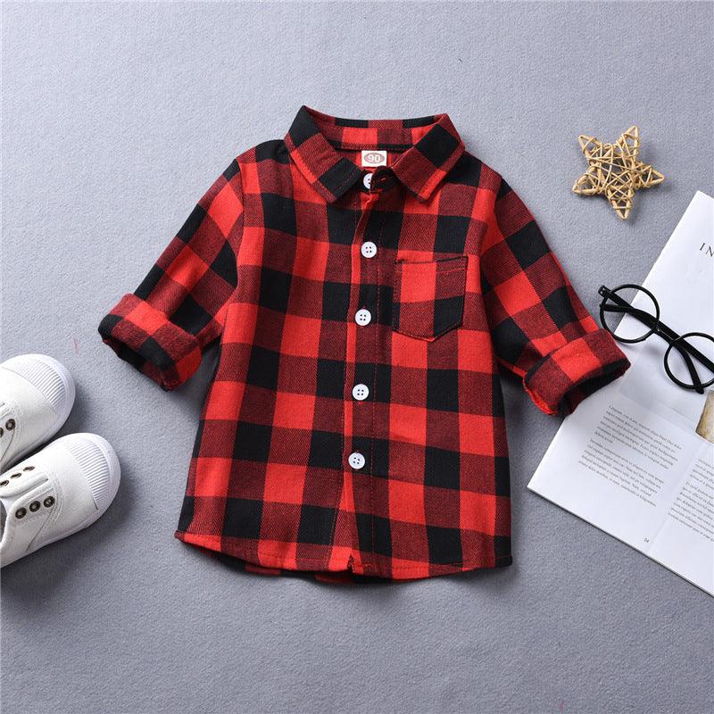 Toddler Kids Boys' Plaid Letter Print Shirt - PrettyKid