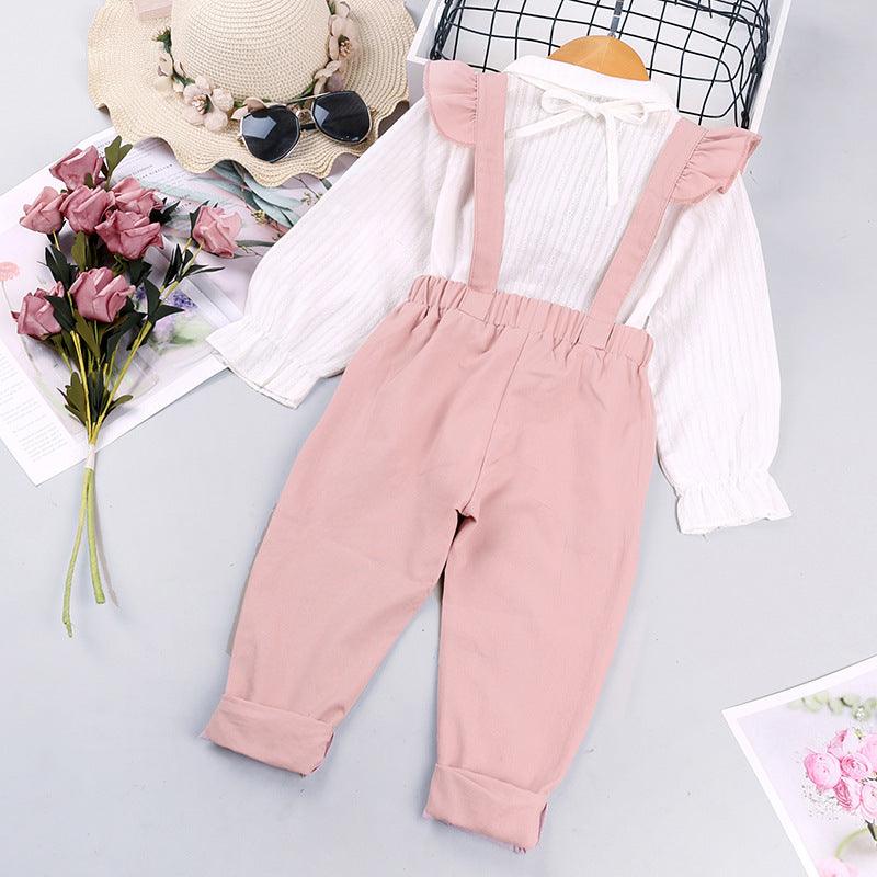 Toddler Girls Cartoon Long Sleeve Shirt Lace Suspender Suit - PrettyKid