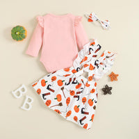 Baby Girls Halloween Long Sleeve Printed Strap Skirt Three Piece Set - PrettyKid