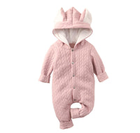 Baby Boys Girls Solid Color Lovely Ears Long Sleeve Hooded Jumpsuit - PrettyKid