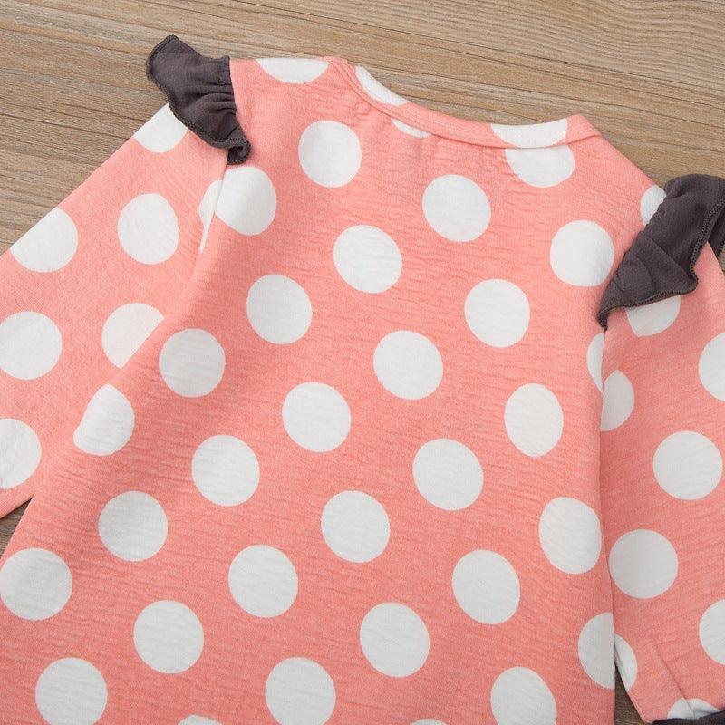 Baby Girls Lovely Pink Polka Dot Long Sleeve Jumpsuit - PrettyKid