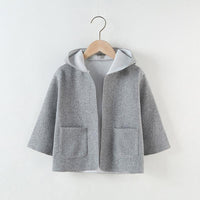 Toddler Kids Girls Grey Simple Woolen Hooded Coat - PrettyKid