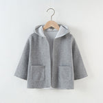 Toddler Kids Girls Grey Simple Woolen Hooded Coat - PrettyKid