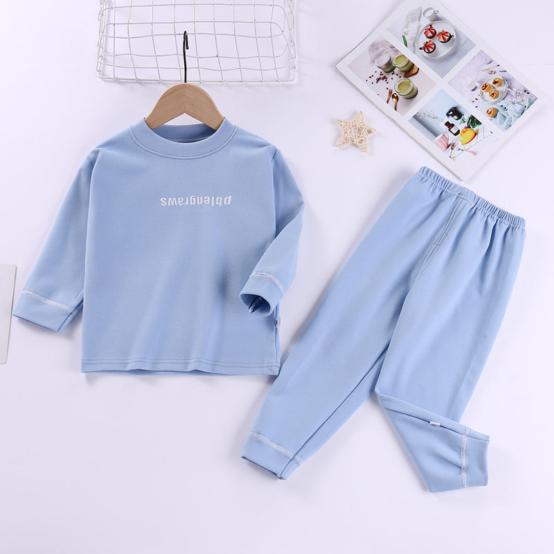 Toddler Kids Boys Solid Color Letter Print De Velvet Long-sleeved Pajamas Set - PrettyKid