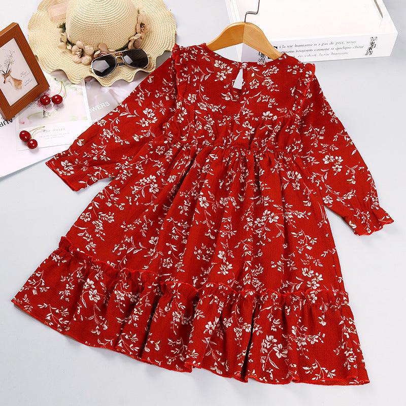 Toddler Kids Girls' Solid Flower Print Long Sleeve Dress - PrettyKid