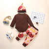 Baby Boys Thanksgiving Turkey Pattern Long Sleeve Jumpsuit Pants Hat Suit - PrettyKid
