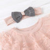 Toddler Kids Girls' Solid Color Knitted Top Plaid Strap Bow Lace Suit - PrettyKid