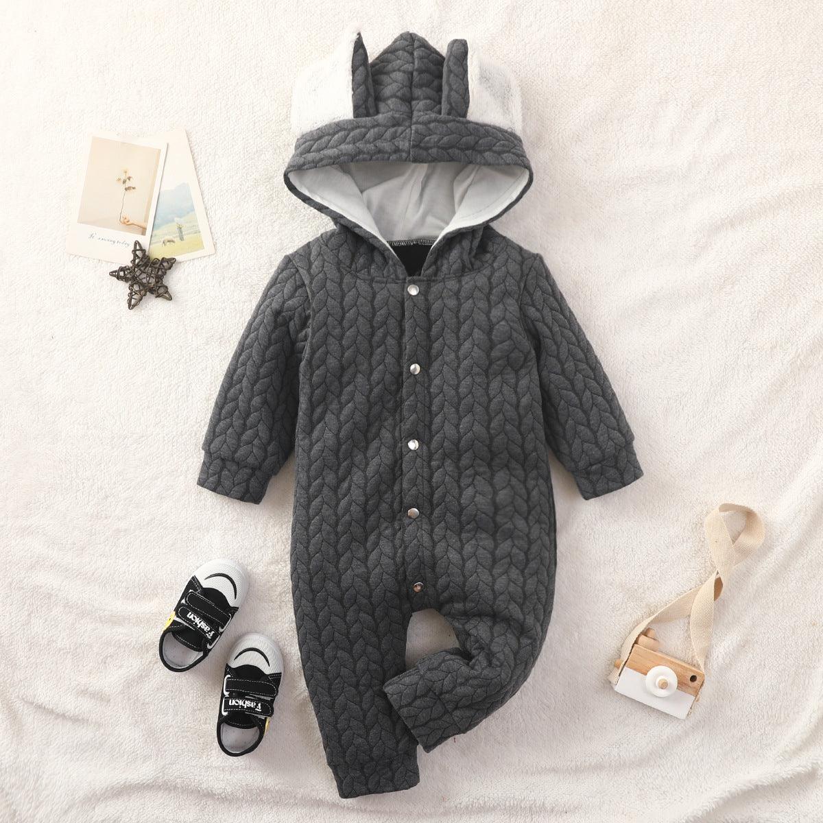 Baby Boys Girls Solid Color Lovely Ears Long Sleeve Hooded Jumpsuit - PrettyKid