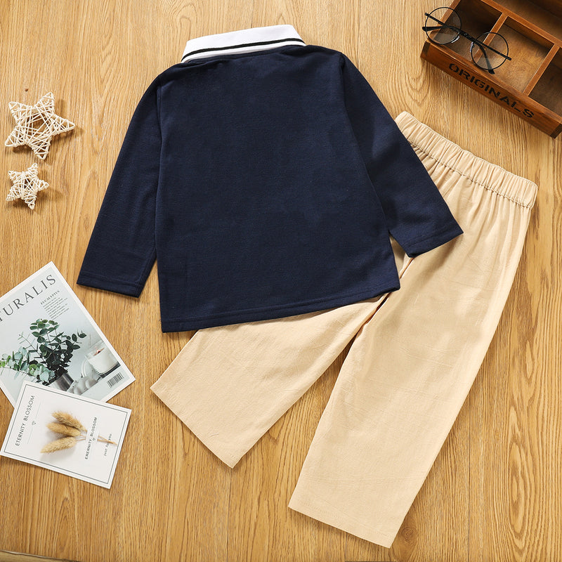 Toddler Kids Boys Solid Color Lapel Long Sleeve Shirt Casual Pants Set - PrettyKid
