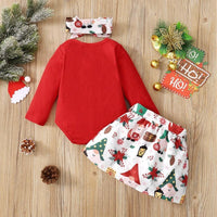 Baby Girls Christmas Printed Long Sleeved Jumpsuit Short Skirt Scarf Set - PrettyKid