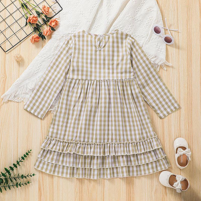 Kids Girls Long Sleeves Plaid Dress Wholesale Girls Dresses - PrettyKid