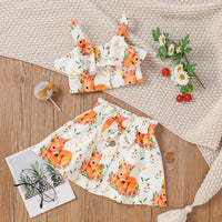 Toddler Kids Girls Cute Deer Print Halter Bow Half Skirt Set - PrettyKid