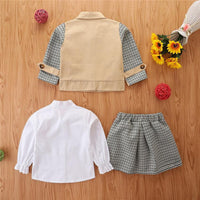 Toddler Kids Girls Long Sleeve Coat White Shirt Plaid Skirt 3-piece Set Bulk Childrens Clothing Suppliers - PrettyKid