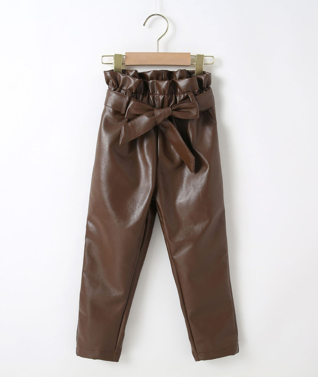 Girls' Autumn and Winter PU Leather Trousers, Solid Trousers, Including Belt - PrettyKid
