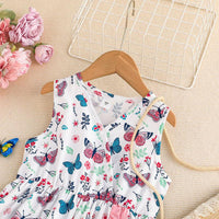 RUFFLE DRESS BUTTERFLY PRINT SLEEVELESS A-LINE SKIRT