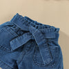 9M-5Y Girls Crop Top Sets Sling One-Shoulder Top + Denim Shorts Wholesale Toddler Clothing - PrettyKid