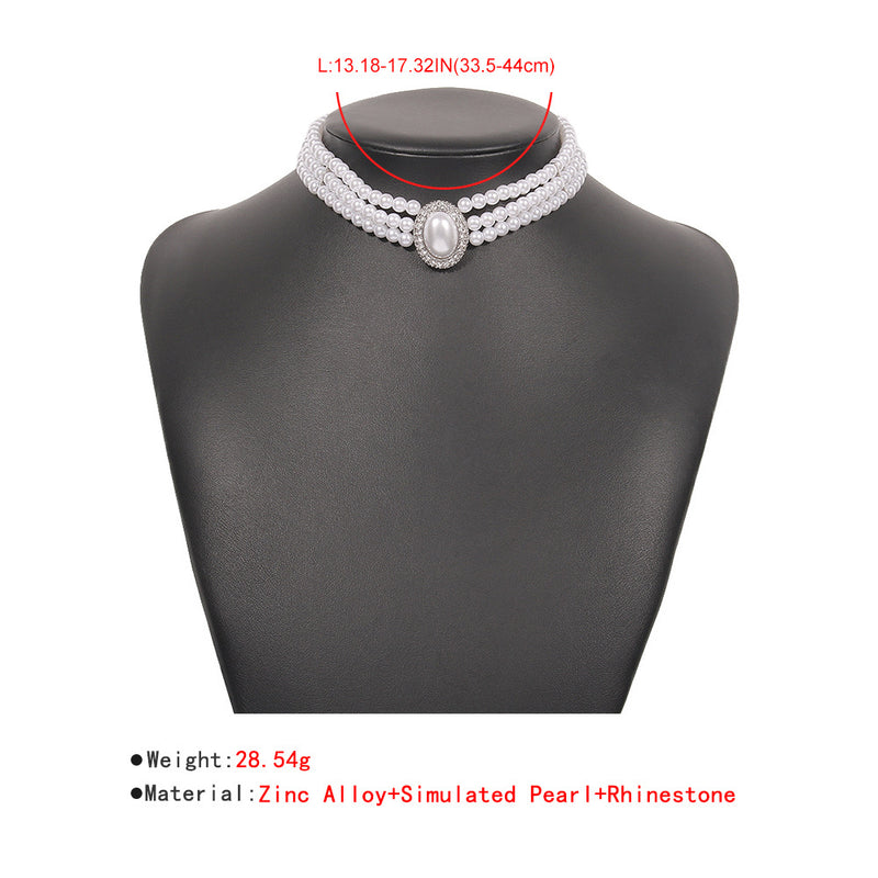 Retro Multi-layer Pearl Necklace Imitation Pearl Choker Neck Chain - PrettyKid