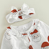 Baby Boys Girls Solid Color Cartoon Santa Claus Print Package Foot Onesie - PrettyKid