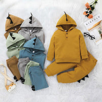 Toddler Kid's Solid Color Hooded Dinosaur Long Sleeve Suit - PrettyKid