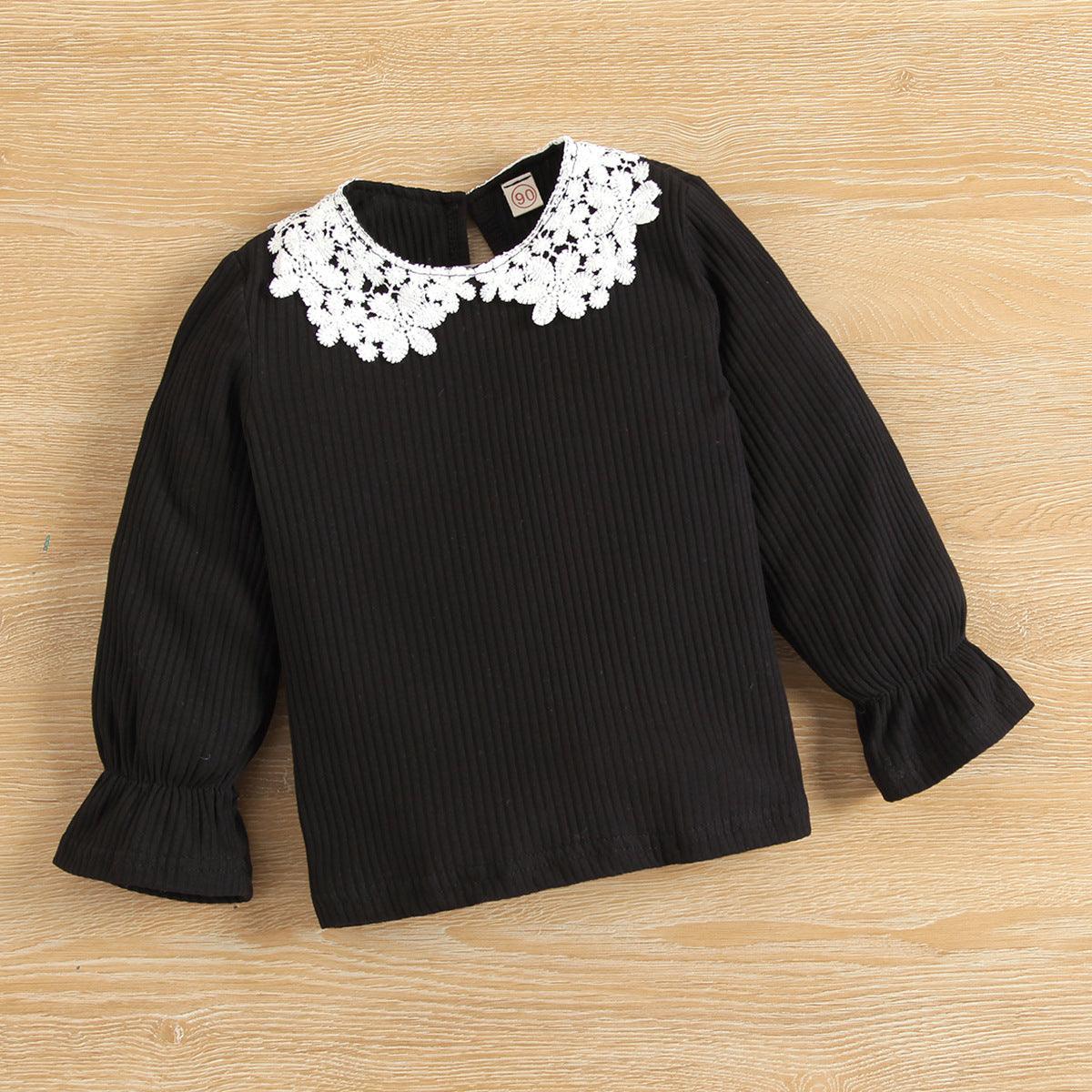 Toddler Kids Girls Long Sleeved Knitted Lace Neckline Top Lattice Lace Skirt Hat Three Pieces Set - PrettyKid