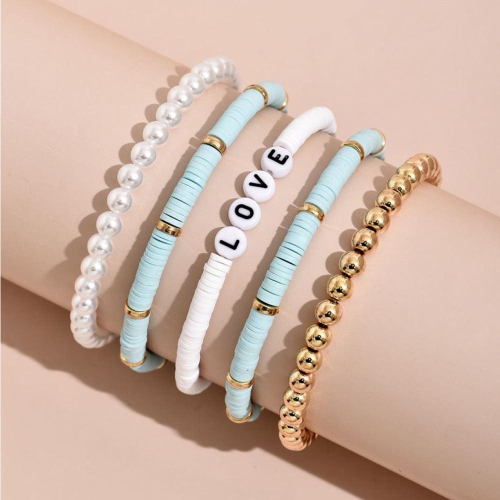 Colorful Soft Pottery Bracelet 5-piece Set - PrettyKid