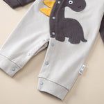 Baby Boys Solid Cotton Dinosaur Print Long Sleeve Jumpsuit - PrettyKid