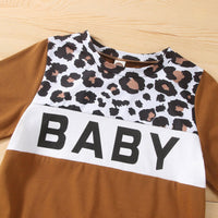 Toddler Kids Solid Color Leopard Print Patchwork Long-sleeved Suit - PrettyKid