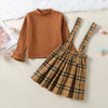 Toddler Kids Girls' Brown Knitted Top with Suspender Skirt Two Piece Set - PrettyKid