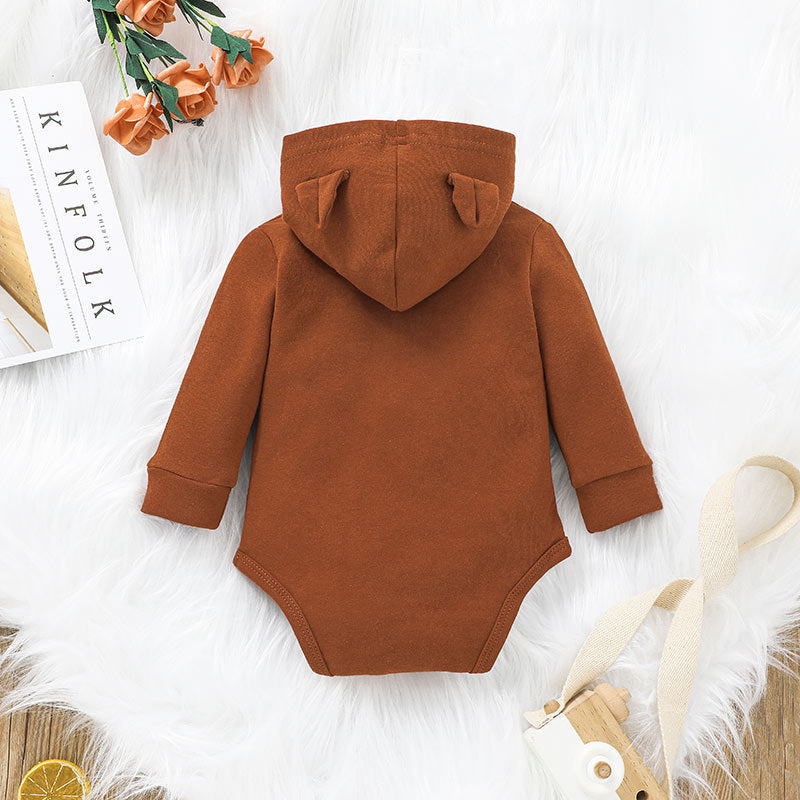 Baby Boys Girls Solid Color Long Sleeve Hooded Bear Jumpsuit - PrettyKid