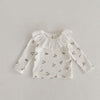 Baby Solid Color Ruffle Collar Floral Print Long-sleeved T-shirt - PrettyKid
