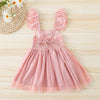 Toddler Kids Girls Solid Color Sleeveless Hollow Polka Dot Lace Mesh Splicing Dress - PrettyKid