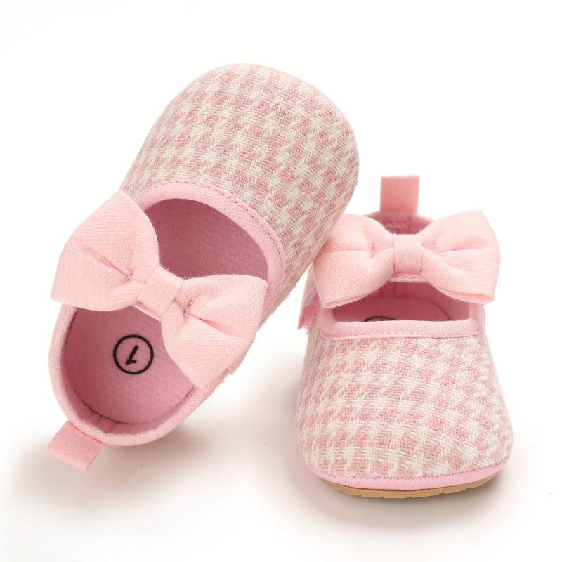 Baby Girls Plaid Bow Child Soft Rubber Sole Non-slip Baby Shoes - PrettyKid